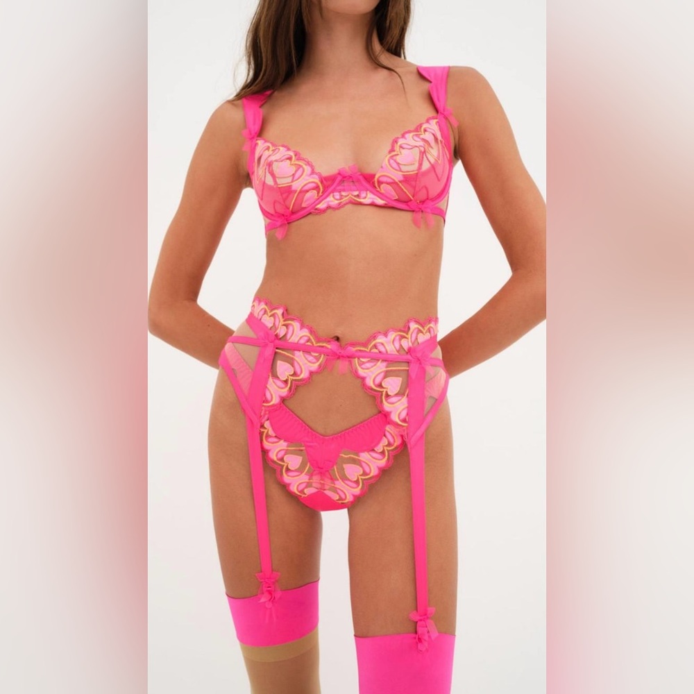 163. For Love and Lemons Graphic Hearts Bra